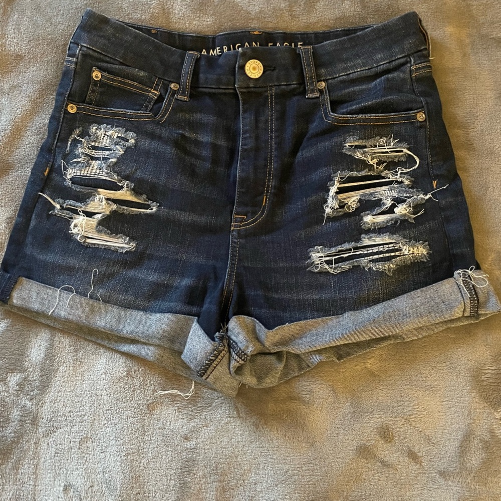 Ripped Dark Blue Denim Short